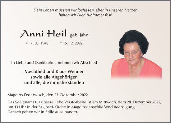 Traueranzeige von Anni Heil von FZ