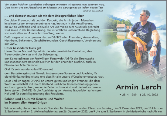 Traueranzeige von Armin Lerch von FZ