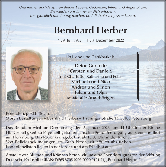 Traueranzeige von Bernhard Herber von FZ