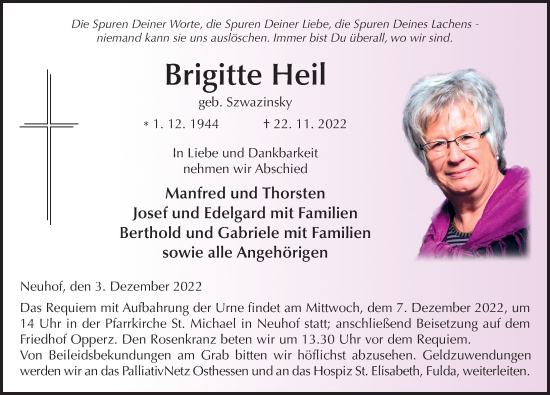 Traueranzeige von Brigitte Heil von FZ