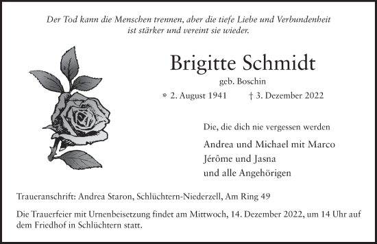 Traueranzeige von Brigitte Schmidt von FZ