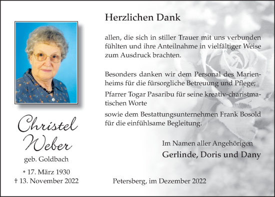 Traueranzeige von Christel Weber von FZ