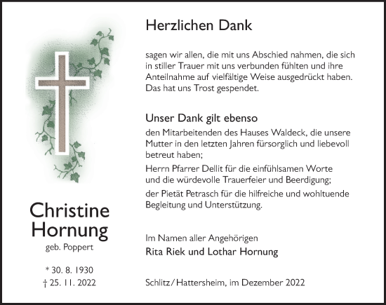 Traueranzeige von Christine Hornung von FZ