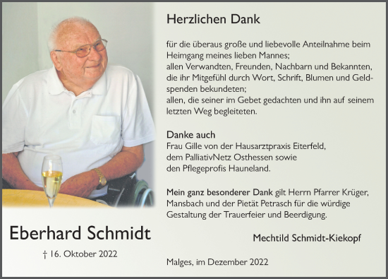 Traueranzeige von Eberhard Schmidt von FZ