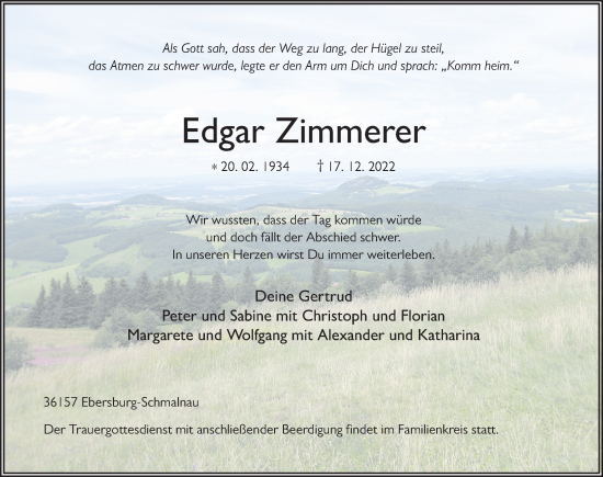 Traueranzeige von Edgar Zimmerer von FZ