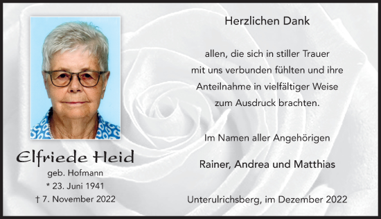 Traueranzeige von Elfriede Heid von FZ