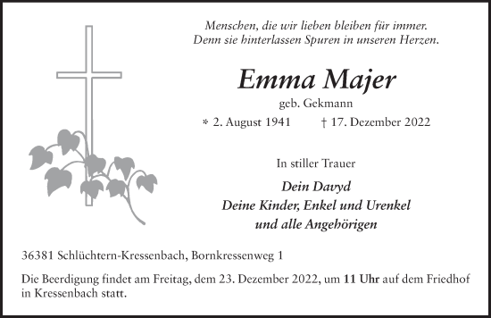 Traueranzeige von Emma Majer von FZ
