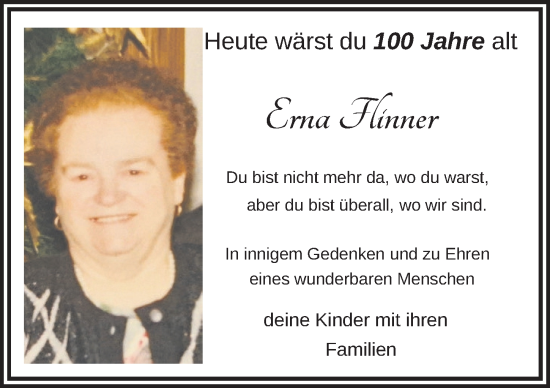Traueranzeige von Erna Flinner 