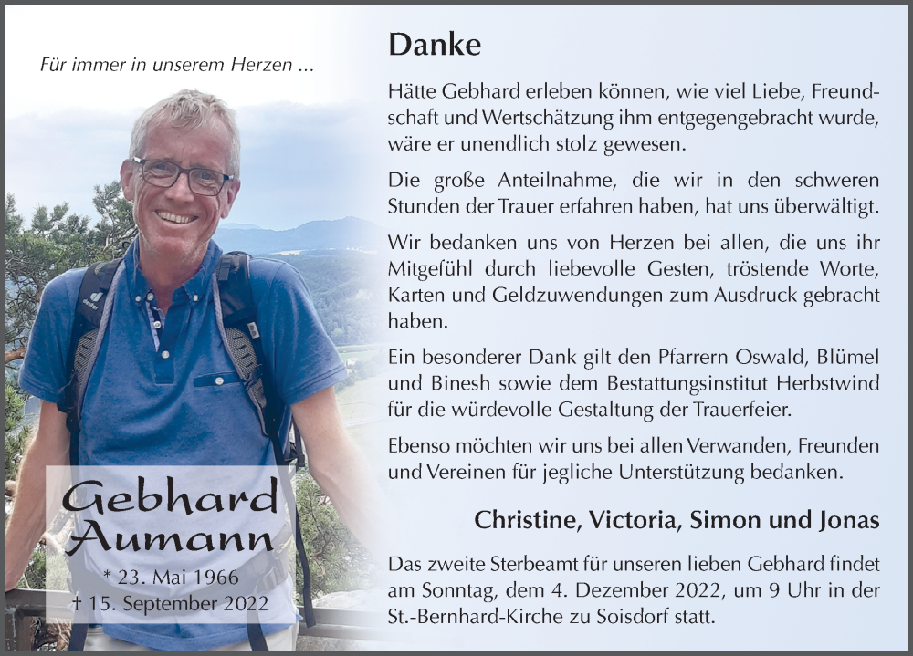  Traueranzeige für Gebhard Aumann vom 02.12.2022 aus FZ