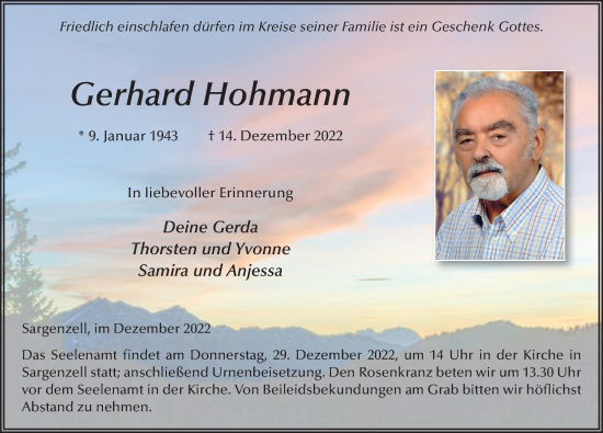 Traueranzeige von Gerhard Hohmann von FZ