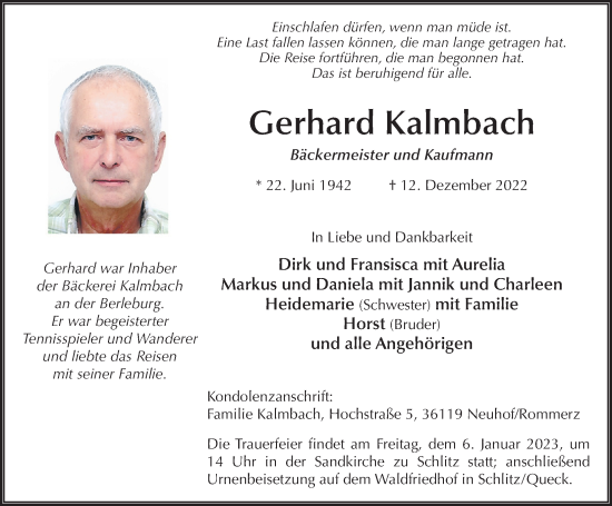 Traueranzeige von Gerhard Kalmbach von FZ