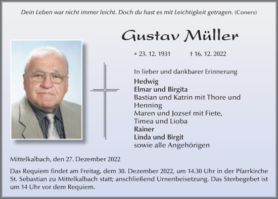 Traueranzeige von Gustav Müller von FZ