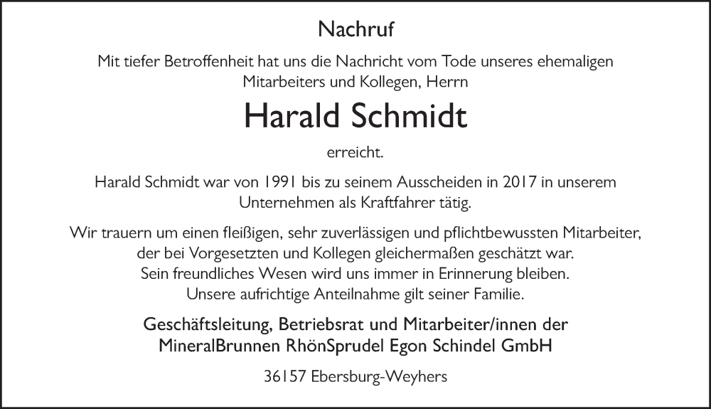  Traueranzeige für Harald Schmidt vom 15.12.2022 aus FZ