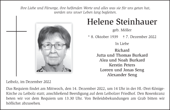 Traueranzeige von Helene Steinhauer von FZ