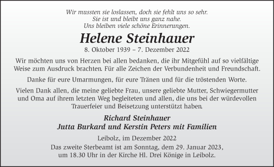 Traueranzeige von Helene Steinhauer von FZ
