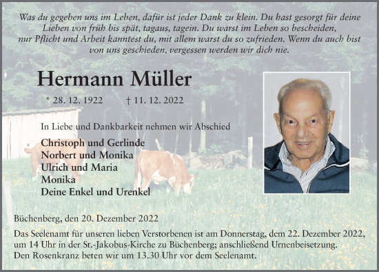 Traueranzeige von Hermann Müller von FZ