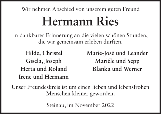 Traueranzeige von Hermann Ries von FZ