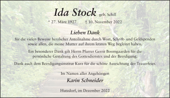 Traueranzeige von Ida Stock von FZ