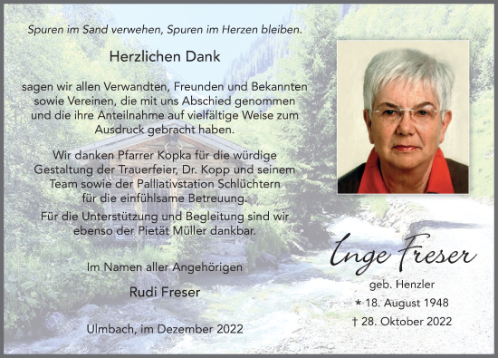 Traueranzeige von Inge Freser von FZ