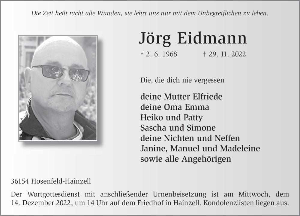  Traueranzeige für Jörg Eidmann vom 12.12.2022 aus FZ