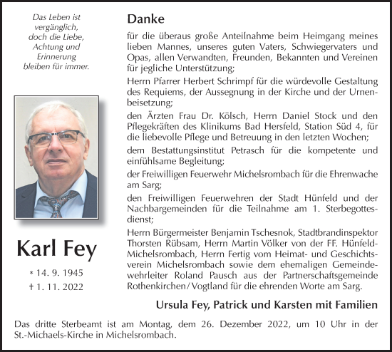 Traueranzeige von Karl Fey von FZ
