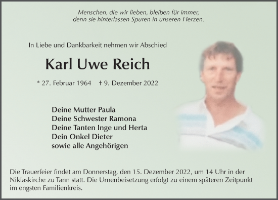 Traueranzeige von Karl Uwe Reich von FZ