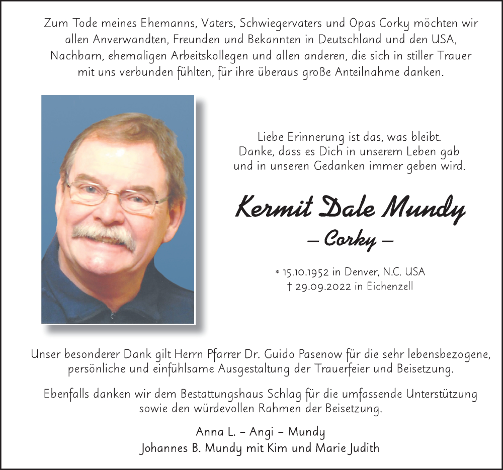  Traueranzeige für Kermit Dale Mundy vom 10.12.2022 aus FZ