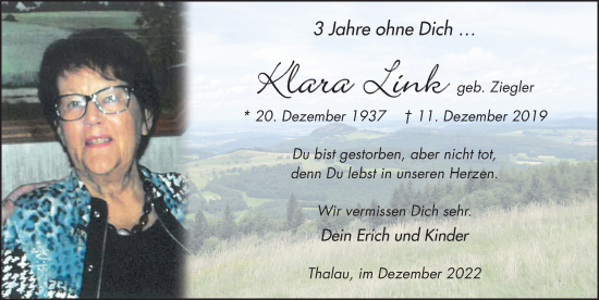 Traueranzeige von Klara Link von FZ