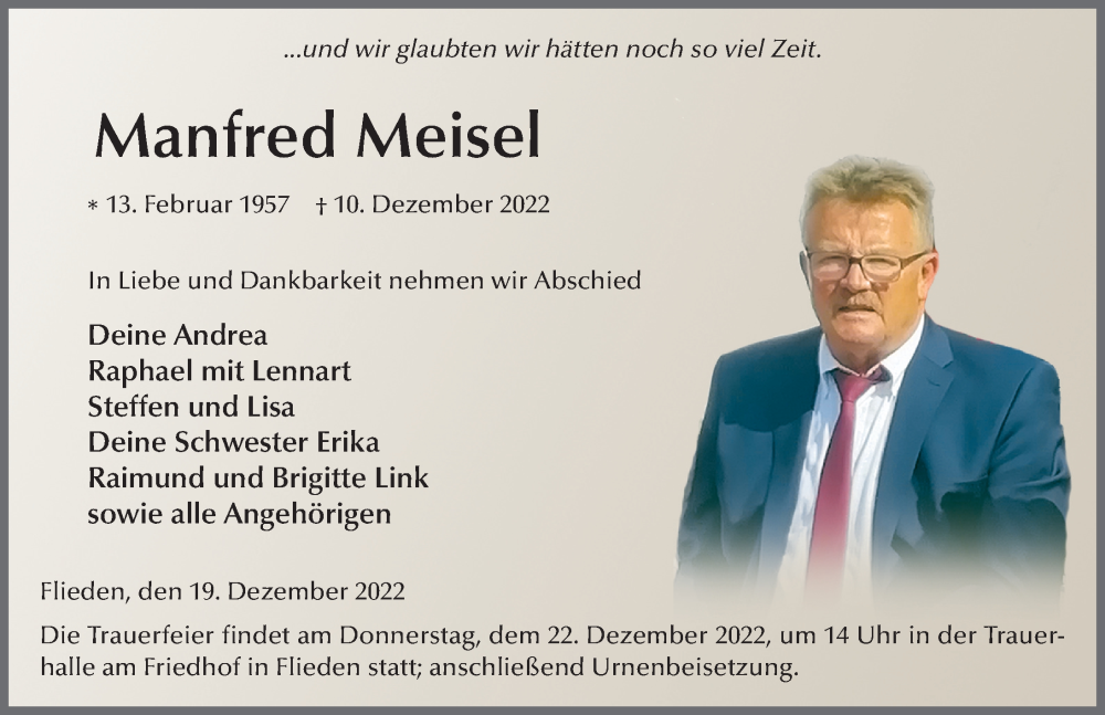  Traueranzeige für Manfred Meisel vom 19.12.2022 aus FZ