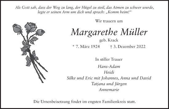 Traueranzeige von Margarethe Müller von FZ
