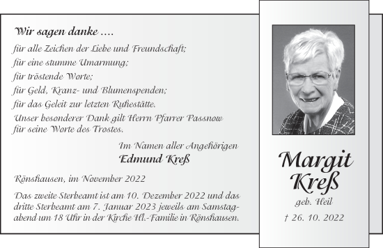 Traueranzeige von Margit Kreß von FZ