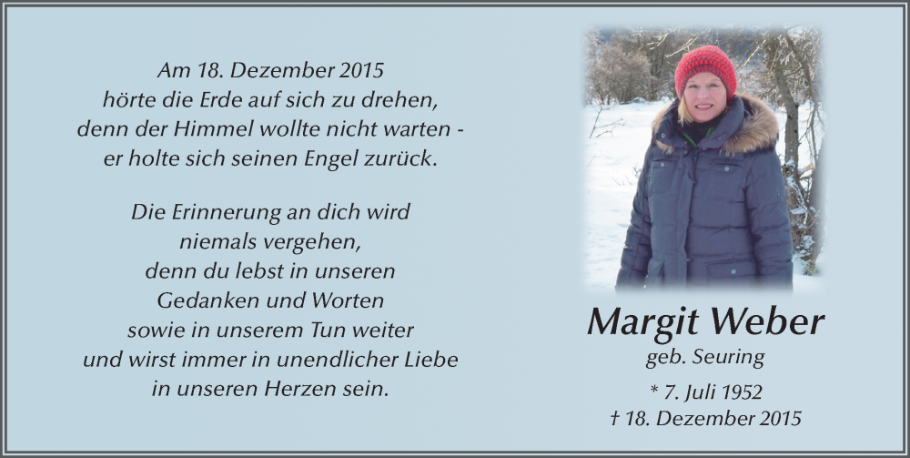  Traueranzeige für Margit Weber vom 17.12.2022 aus FZ