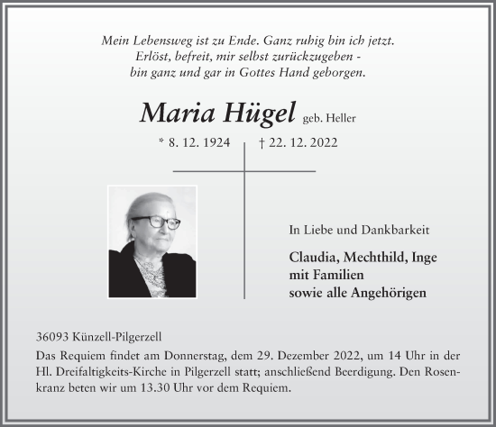 Traueranzeige von Maria Hügel von FZ