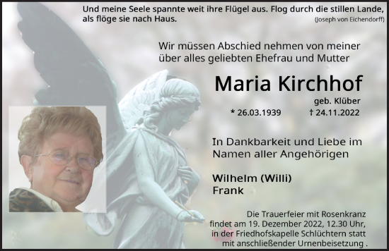 Traueranzeige von Maria Kirchhof von FZ