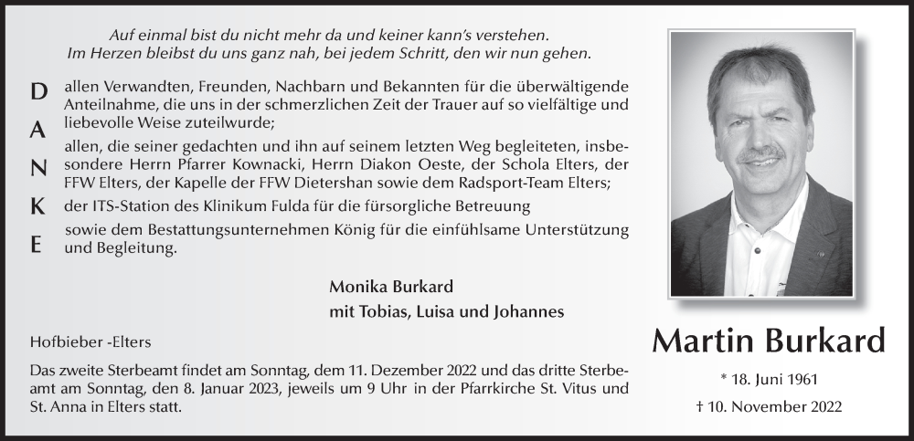  Traueranzeige für Martin Burkard vom 10.12.2022 aus FZ
