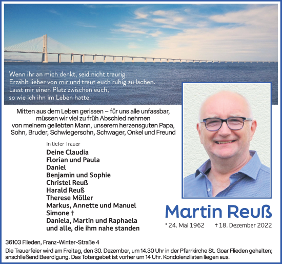 Traueranzeige von Martin Reuß von FZ