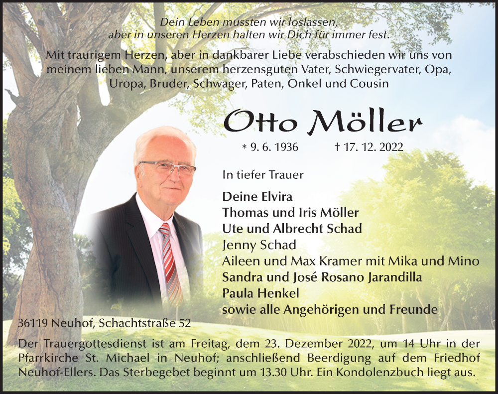  Traueranzeige für Otto Möller vom 21.12.2022 aus FZ