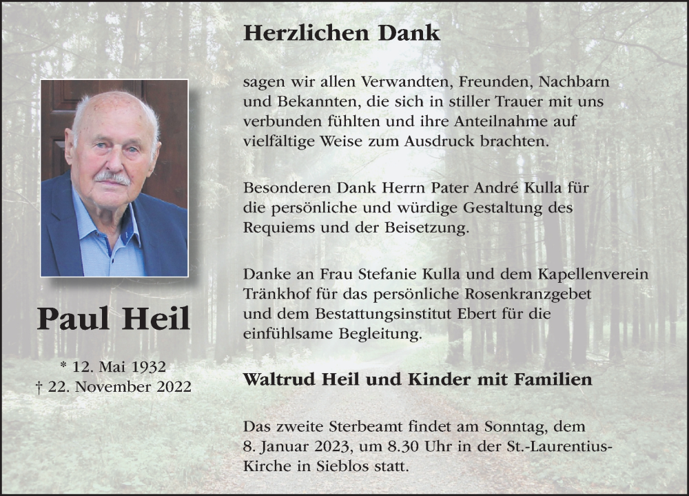  Traueranzeige für Paul Heil vom 30.12.2022 aus FZ