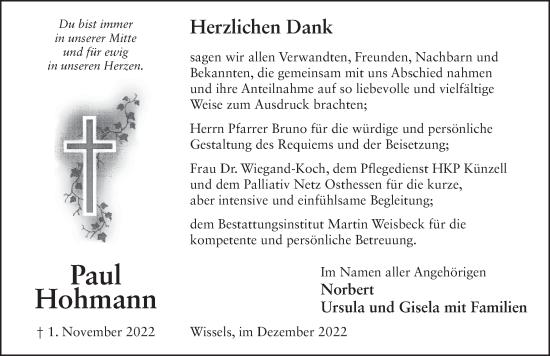 Traueranzeige von Paul Hohmann von FZ