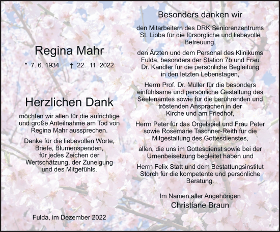 Traueranzeige von Regina Mahr von FZ