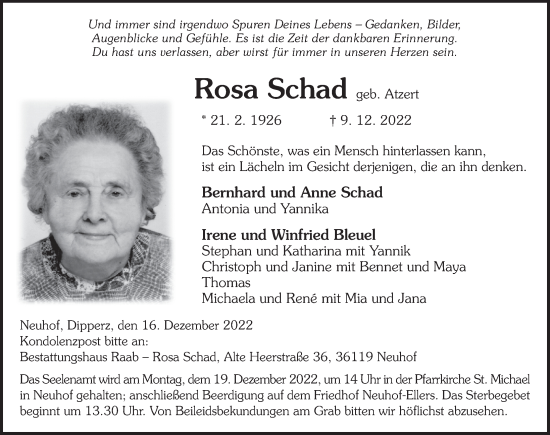 Traueranzeige von Rosa Schad von FZ