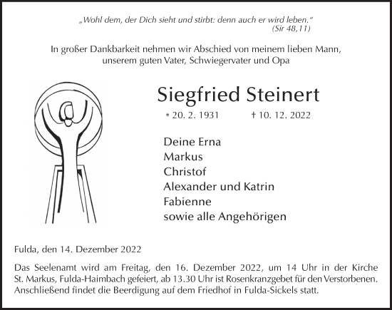 Traueranzeige von Siegfried Steinert von FZ