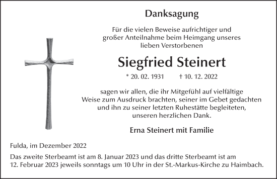Traueranzeige von Siegfried Steinert von FZ