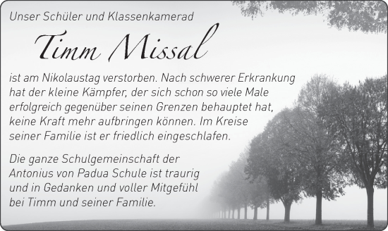 Traueranzeige von Timm Marlon Missal von FZ