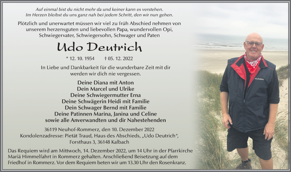  Traueranzeige für Udo Deutrich vom 10.12.2022 aus FZ