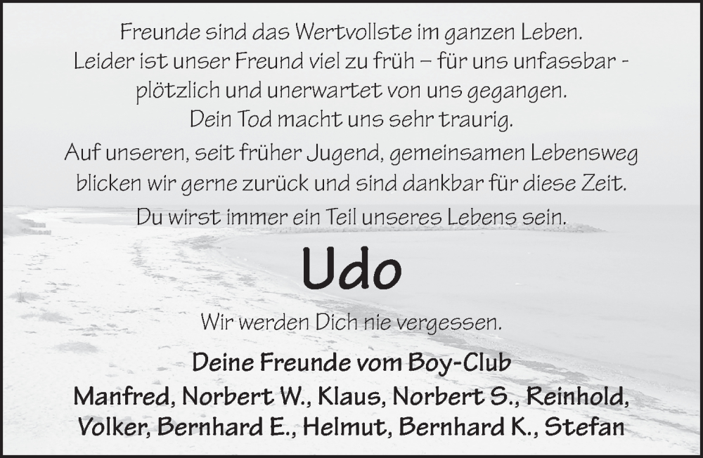  Traueranzeige für Udo Deutrich vom 10.12.2022 aus FZ