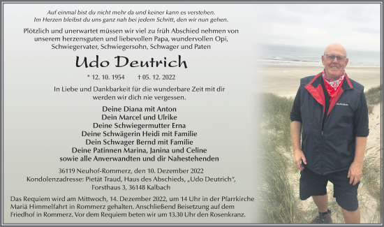 Traueranzeige von Udo Deutrich von FZ
