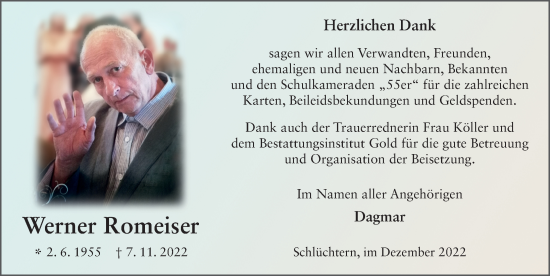 Traueranzeige von Werner Romeiser von FZ