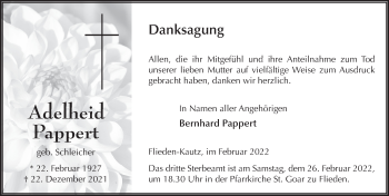 Traueranzeige von Adelheid Pappert von FZ