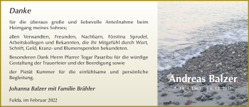 Traueranzeige von Andreas Balzer von FZ